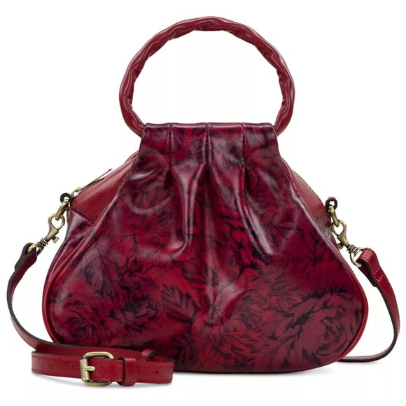 NEW PATRICIA NASH MILBURN BURGUNDY RED ROSES PLEATED LEATHER VINTAGE STYLE BAG - Picture 1 of 5